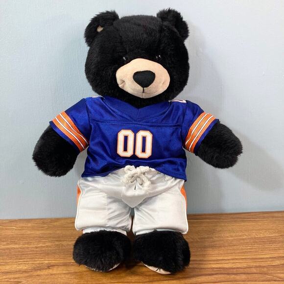 Build a Bear Lil Night Sky Black Tan 17" Bear Cub in Blue Orange Football Outfit - Picture 10 of 11